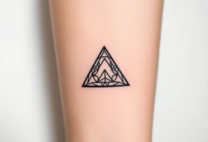 Geometric small triangle about different paths in life merge together and become stronger while being psychedelic and trippy make it fine thin lines tattoo idea