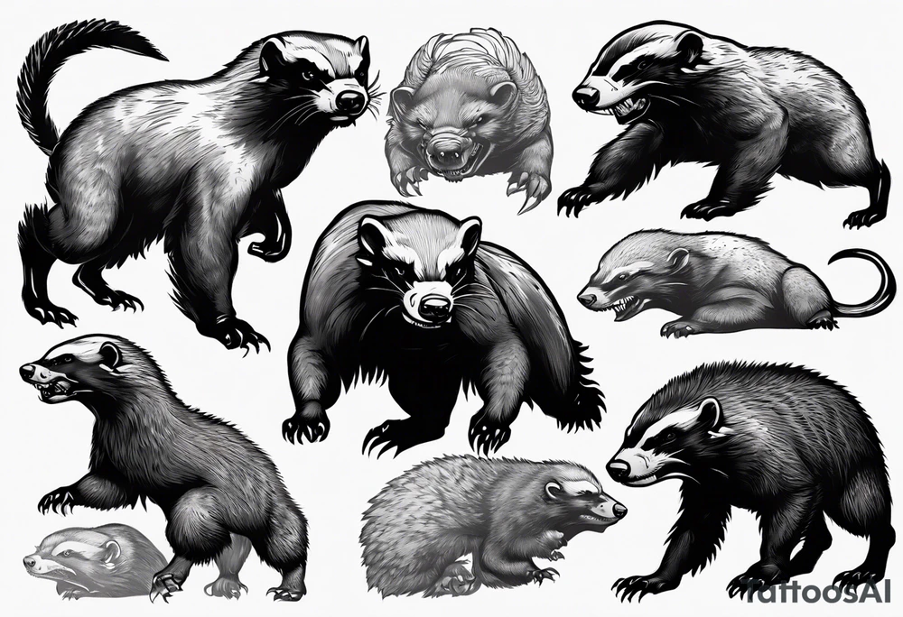 Angry, snarling, full-length detailed honey badger tattoo idea Angry, snarling, full-length detailed honey badger tattoo idea