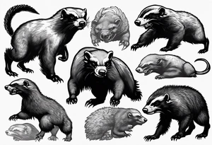 Angry, snarling, full-length detailed honey badger tattoo idea