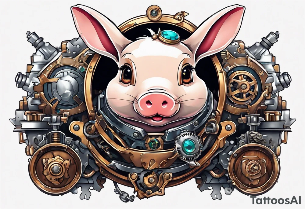Looks like a rabbit cartoon pig with a mechanical heart tattoo idea