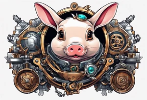Looks like a rabbit cartoon pig with a mechanical heart tattoo idea