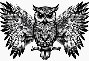 Gothic Skeleton owl with open wings tattoo idea