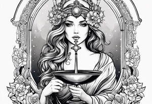 a woman with a halo holding a chalice tattoo idea
