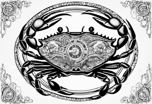 Zodiac crab with clock tattoo idea