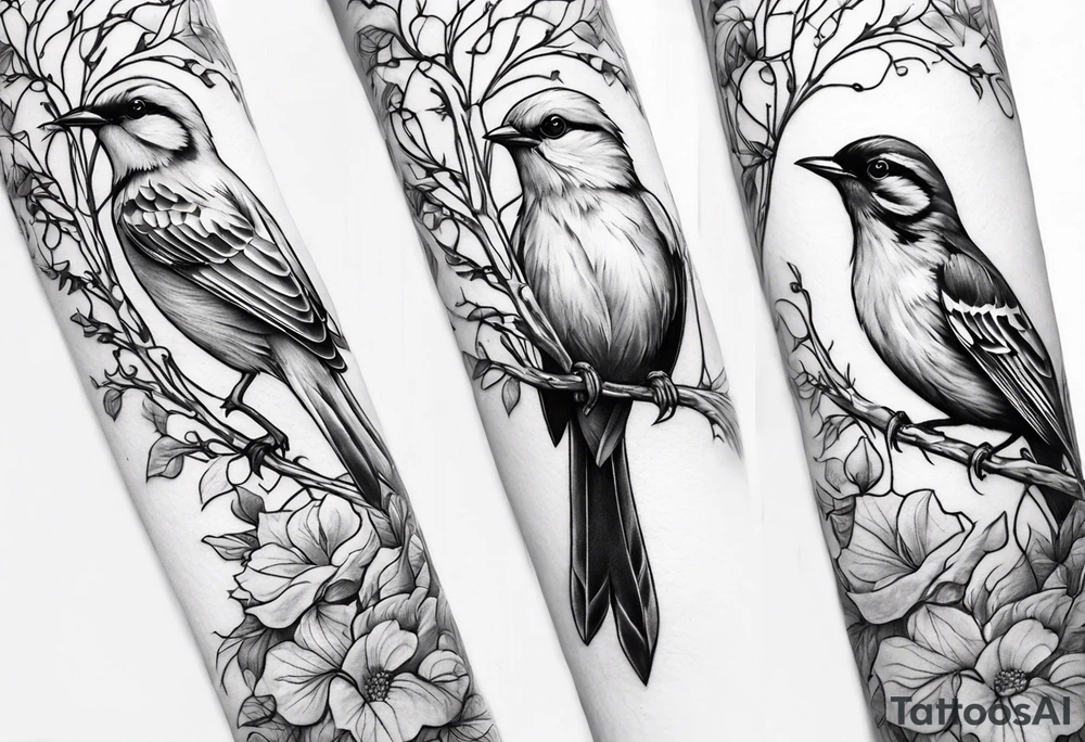 Small birds and vines going up the forearm tattoo idea