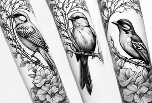 Small birds and vines going up the forearm tattoo idea