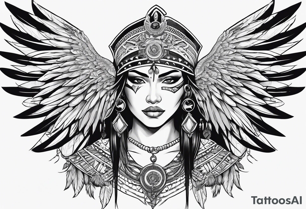 valkrye, kali, pirate, goddess, native american, zen, left side face, chest, wing tattoo idea