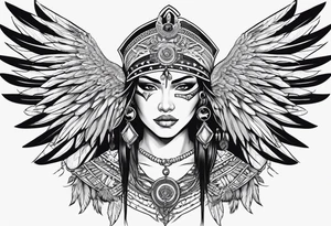 valkrye, kali, pirate, goddess, native american, zen, left side face, chest, wing tattoo idea