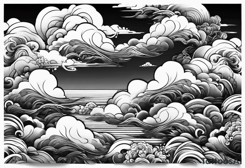 wispy clouds japanese sleeve tattoo tattoo idea