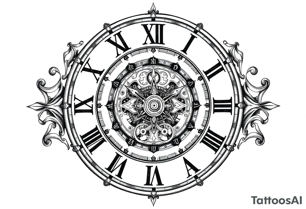 vintage roman numerals within ornate clockwork mechanism tattoo idea