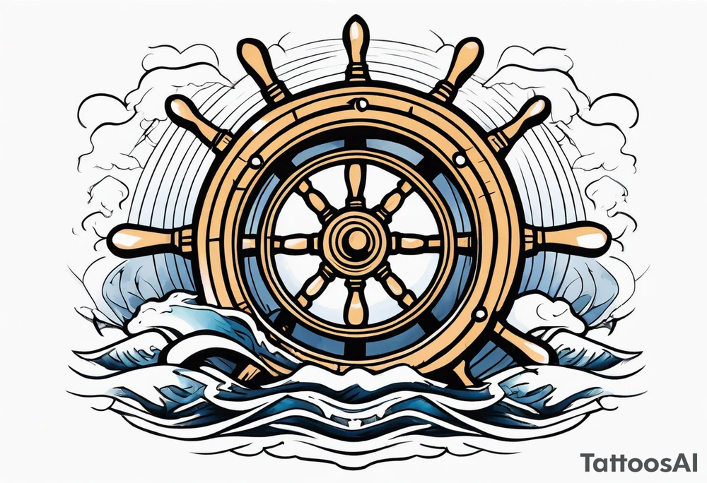 Man trunkg ships wheel in a storm. Full calf tattoo tattoo idea Man trunkg ships wheel in a storm. Full calf tattoo tattoo idea