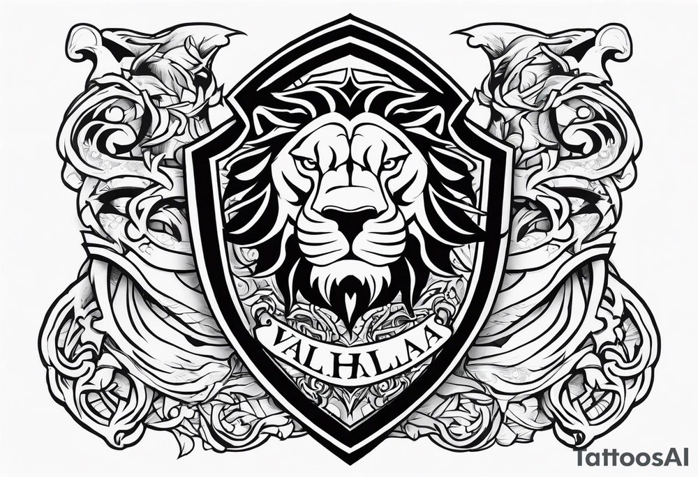 Valhalla sword shield lion dragon tattoo idea