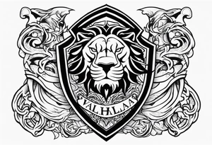Valhalla sword shield lion dragon tattoo idea