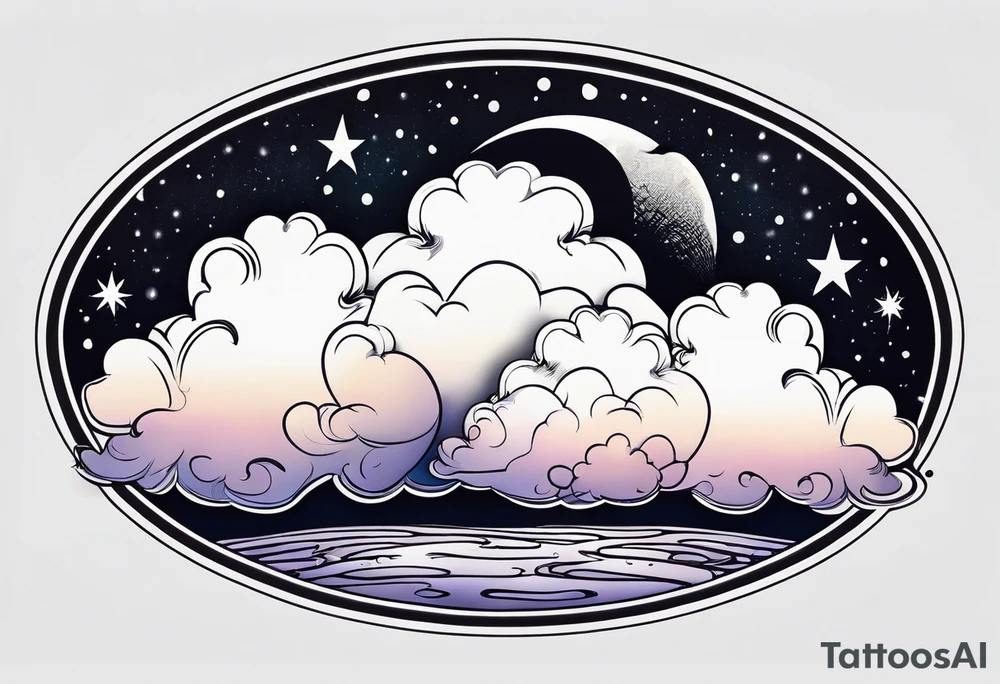 Raining cloud and moon tattoo idea