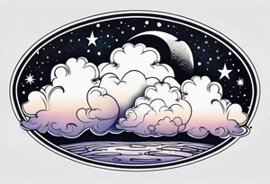 Raining cloud and moon tattoo idea