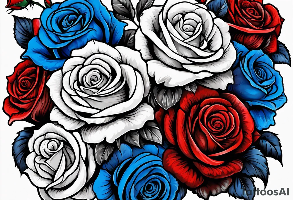 Colored blue and red roses angel tattoo idea