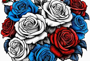Colored blue and red roses angel tattoo idea