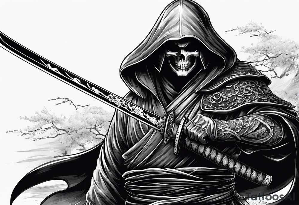 katana with grim reaper tattoo idea