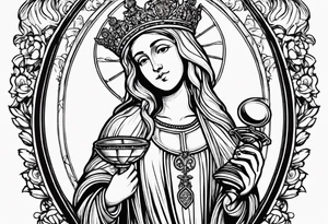 holy saint barbara with canons behind her and a chalice tattoo idea