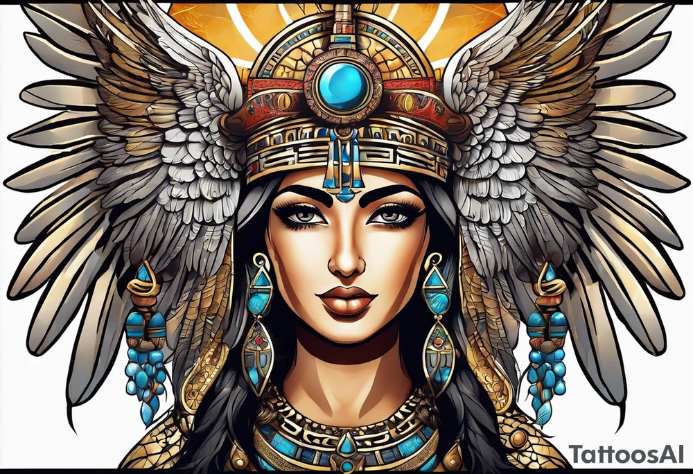 Isis (top center): With wings and the sun disc on her head, holding the ankh. tattoo idea