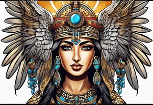 Isis (top center): With wings and the sun disc on her head, holding the ankh. tattoo idea