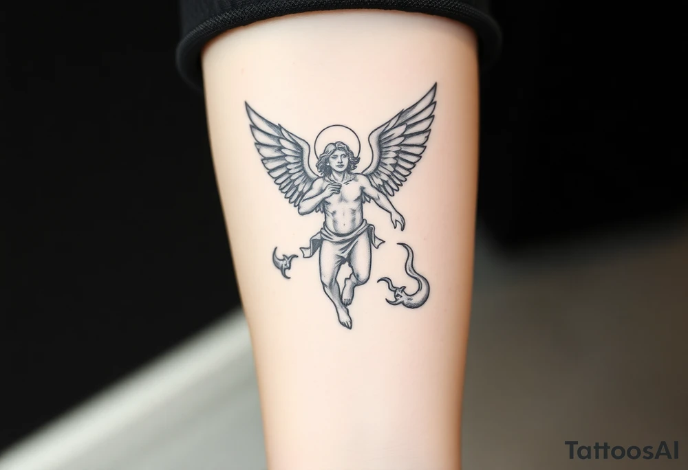 Michael the archangel fighting demons tattoo idea