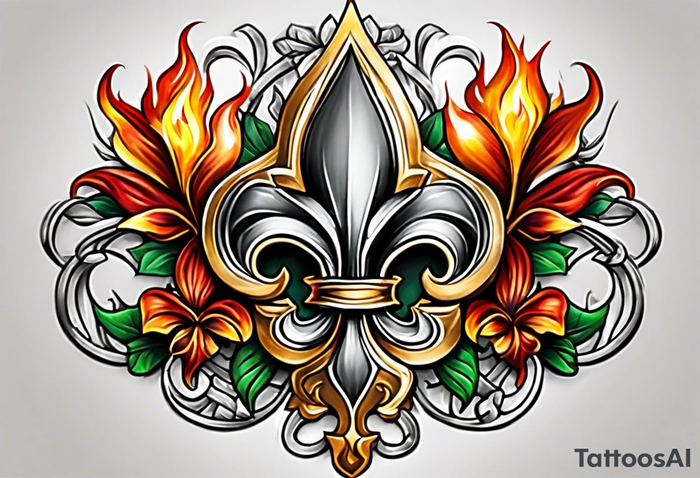Fleur de lys celtique en flamme tattoo idea