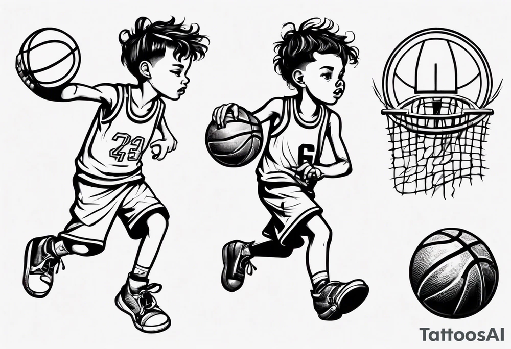 little kid playing basketball tattoo idea