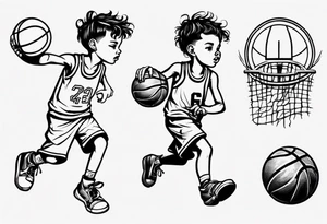 little kid playing basketball tattoo idea