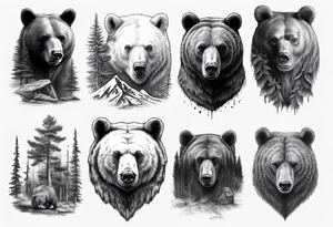 Photorealism bear and forrest sleeve tattoo idea