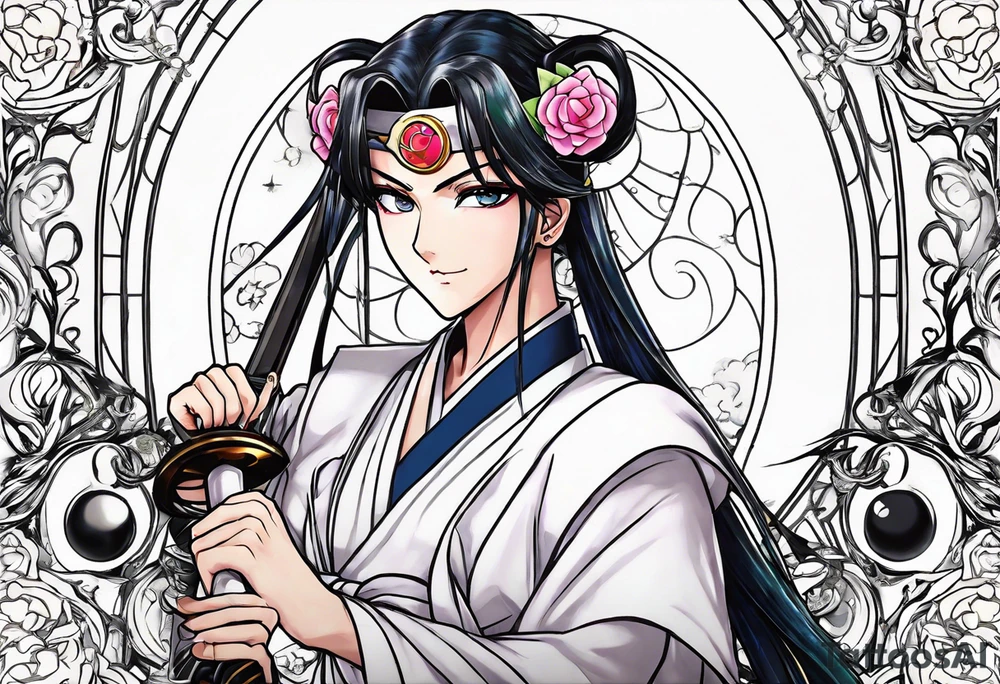 Byakuya shikai sword with Jillian’s yo-yo and the sailor moon moon tattoo idea