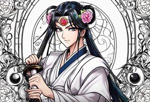 Byakuya shikai sword with Jillian’s yo-yo and the sailor moon moon tattoo idea