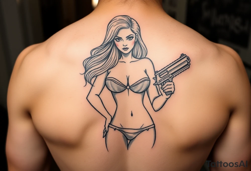 gangster girl in bikini with gun tattoo idea