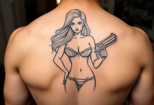 gangster girl in bikini with gun tattoo idea
