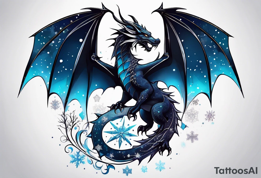 Constellation, dragon,snowflake tattoo idea