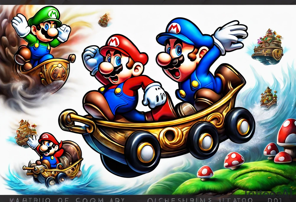 Mario ghosts and goombas with canons tattoo idea