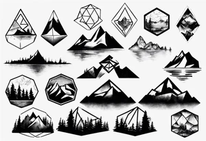 Mountain, forest and lake in a polygon tattoo idea