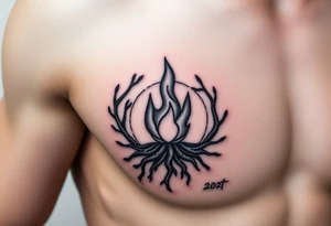 a round flame imprisoned in a roots circle tattoo idea
