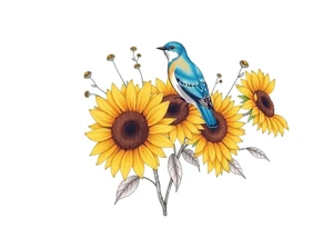 Sunflowers, bluebird, wild flowers tattoo idea