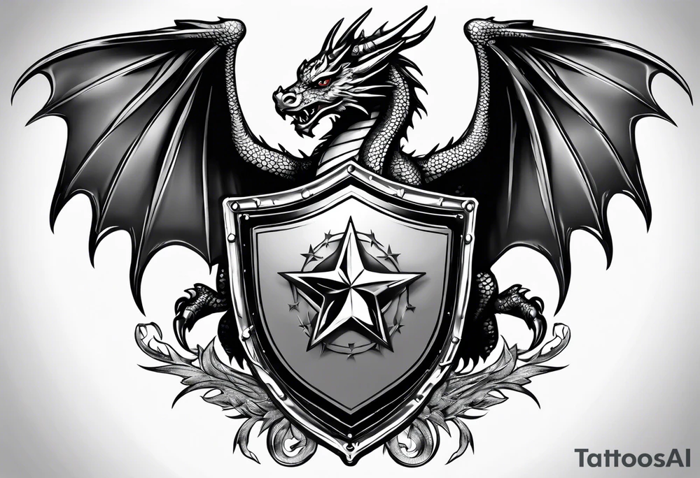 Welsh dragon holding a shield of a TEXAS star tattoo idea