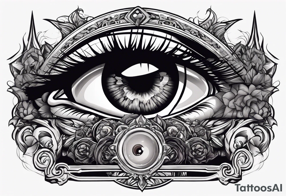 In the reflection of a eye two people holding guns one man dead on the ground with a wounded woman standing behind him tattoo idea