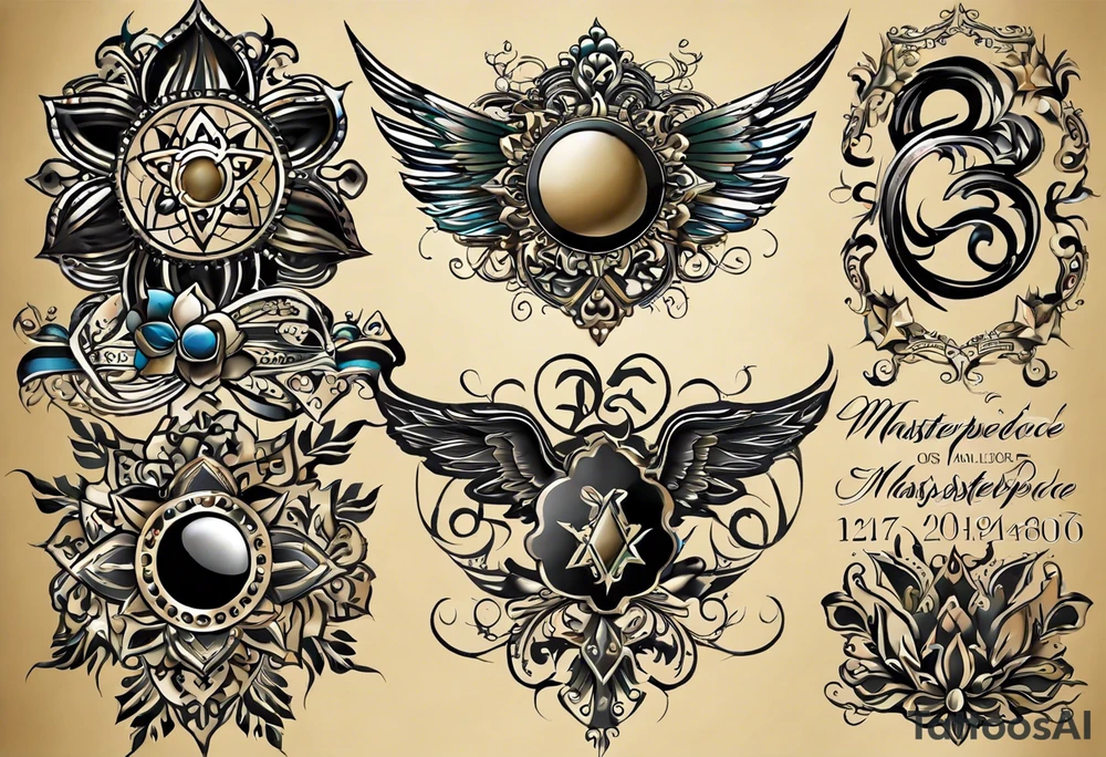 Family birthdates combined - 08.15.1966, 07.17.1974, 03.03.1992, 02.11.2008 and 02.02.2006 tattoo idea