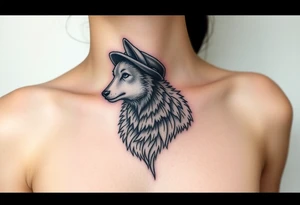 Wolf wearing a sheep like a costume with the sheep's head shapes to a hat tattoo idea