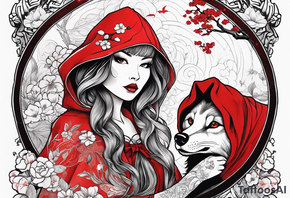 Red riding hood full thigh tattoo tattoo idea