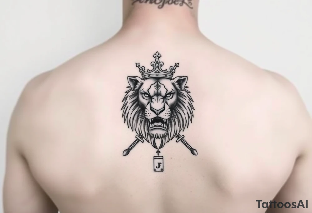 lion with a crown, surrounded by money and joker tattoo idea