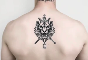 lion with a crown, surrounded by money and joker tattoo idea