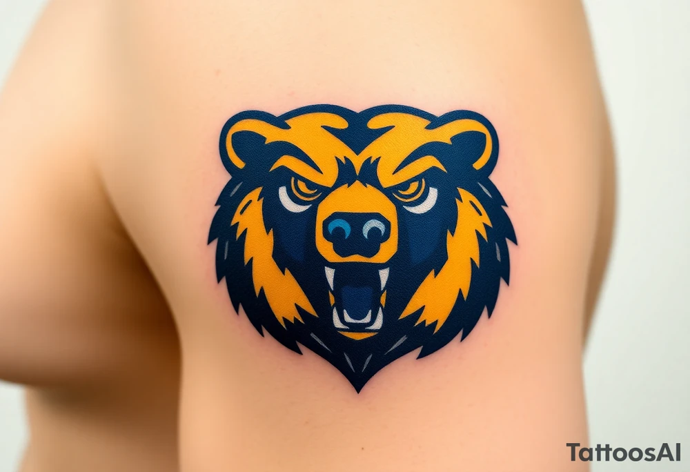 University of Northern Colorado bear mascot  head with Navy blue and yellow tattoo idea