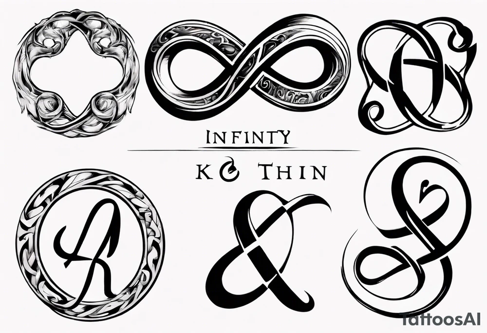 Infinity sign through thick and thin with a heart and the letters A and K tattoo idea