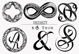Infinity sign through thick and thin with a heart and the letters A and K tattoo idea