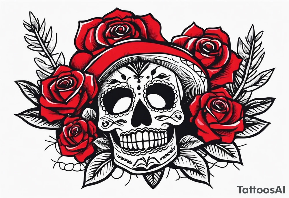 red rose, Mexican hat, cactus, without skull, day of dead tattoo idea